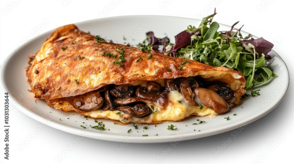 Golden Brown Omelette with Greens on a Plate Golden Brown Omelette with Greens on a Plate
