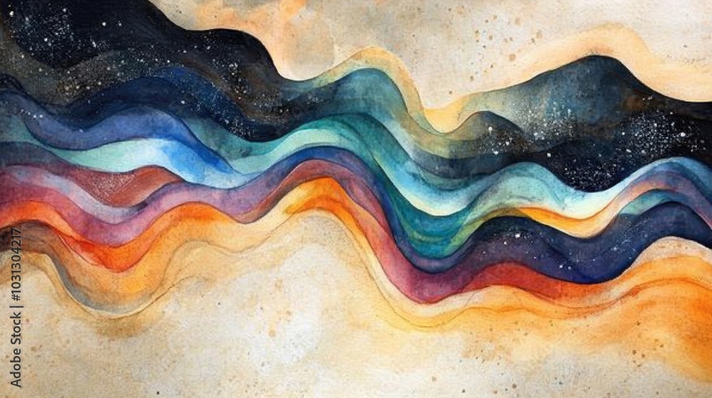 Fototapeta premium Abstract Waves of Colorful Watercolor Art