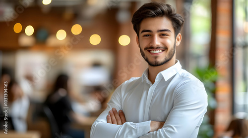 A smiling young man in a ca...