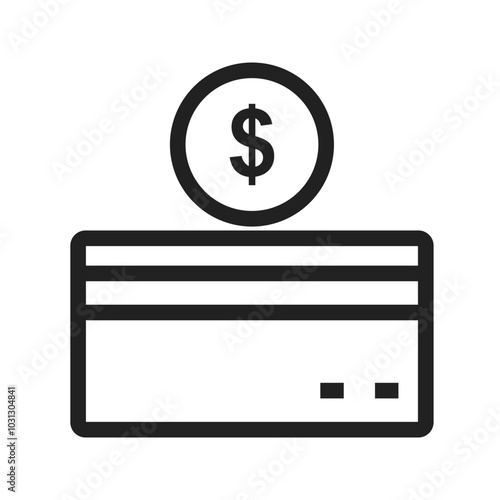 Simple black and white icon of a stack of money with a dollar sign on top.