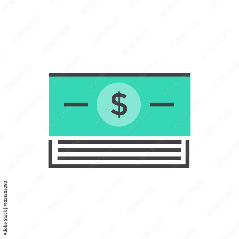 Simple illustration of a stack of bills with a dollar sign on the top bill. Simple illustration of a stack of bills with a dollar sign on the top bill.