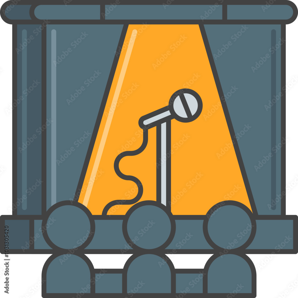 Simple illustration of a microphone on a stand with a spotlight. Simple illustration of a microphone on a stand with a spotlight.