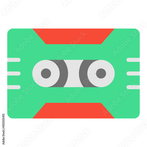 Green and red cassette tape with two reels.