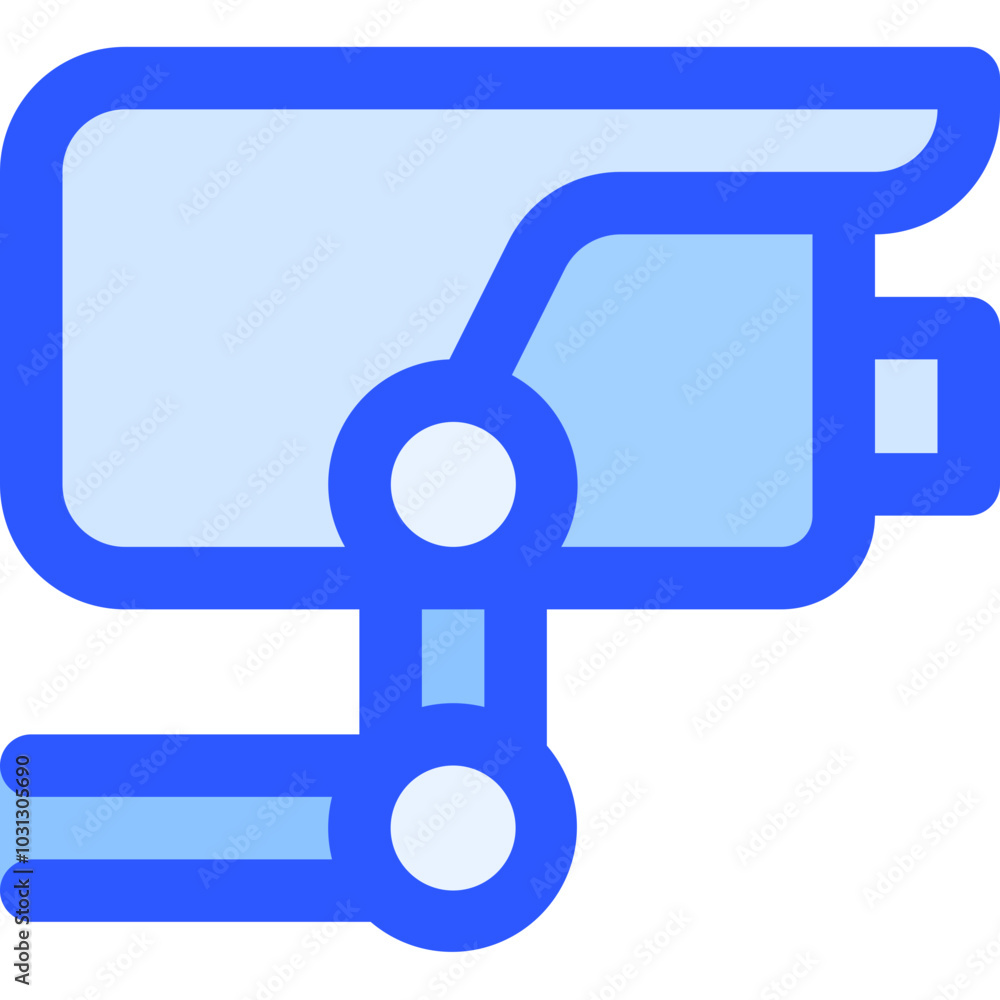 Blue outline of a security camera with a white circle in the center. Blue outline of a security camera with a white circle in the center.