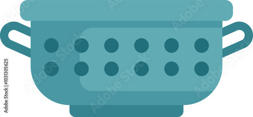 Kitchen colander straining food icon illustration featuring a metal colander with handles in a flat vector style