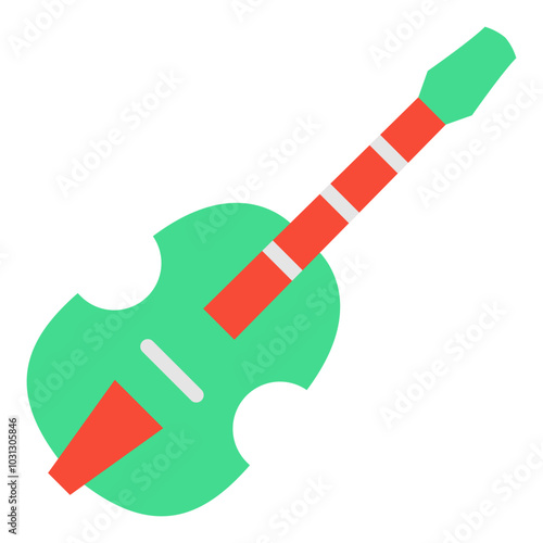 A simple icon of a guitar with a red and white stripe design.