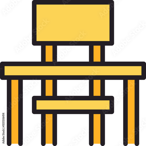 Simple illustration of a yellow wooden bench with a backrest.