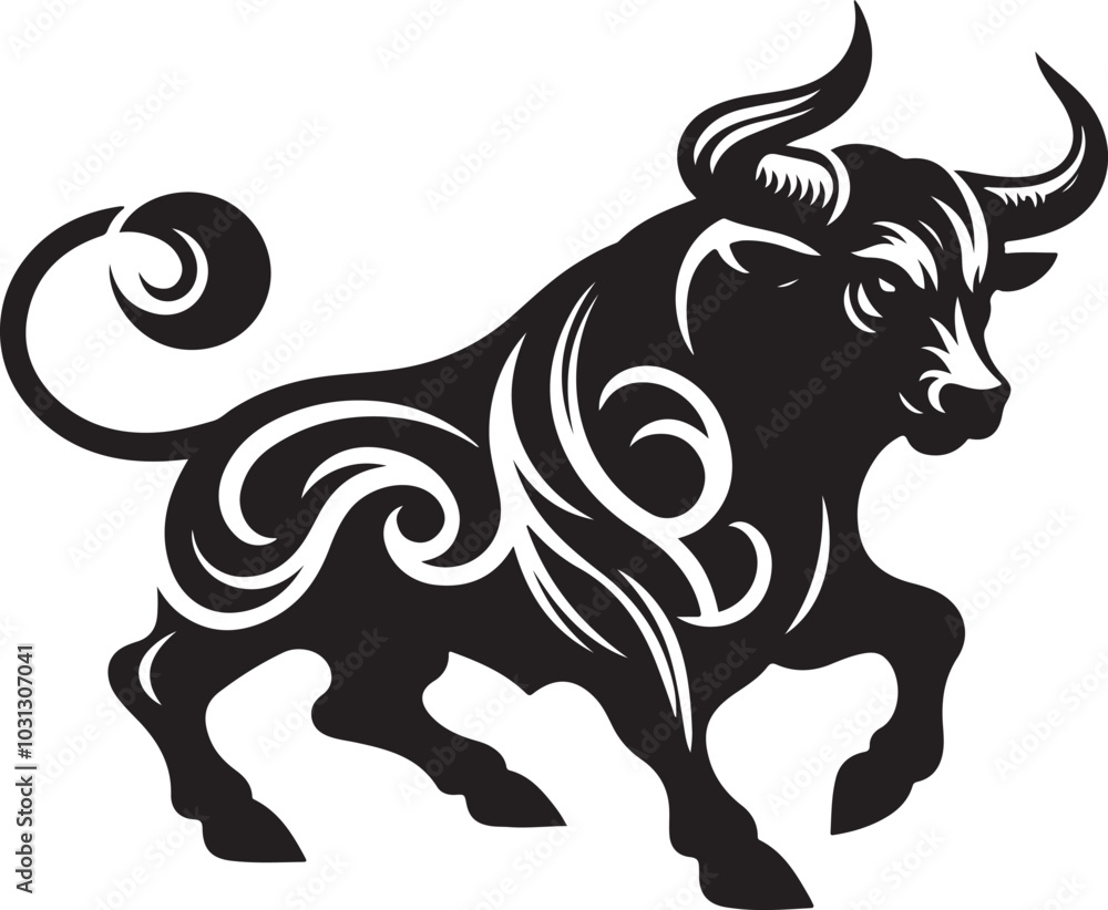Black silhouette style Bull design with white background Black silhouette style Bull design with white background