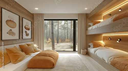 Cozy modern bedroom with bu...