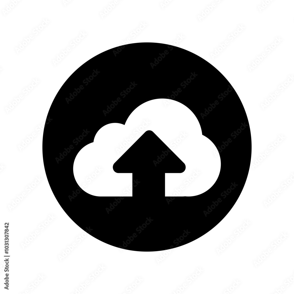 Black circle with a white cloud and an upward arrow. Black circle with a white cloud and an upward arrow.