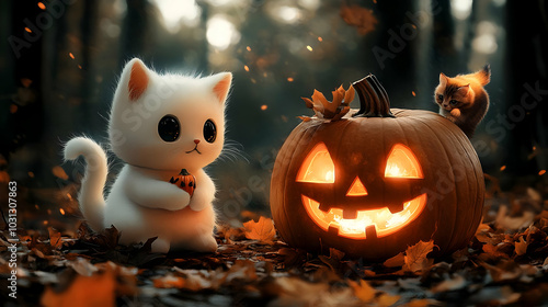 A cute white kitten with a ...