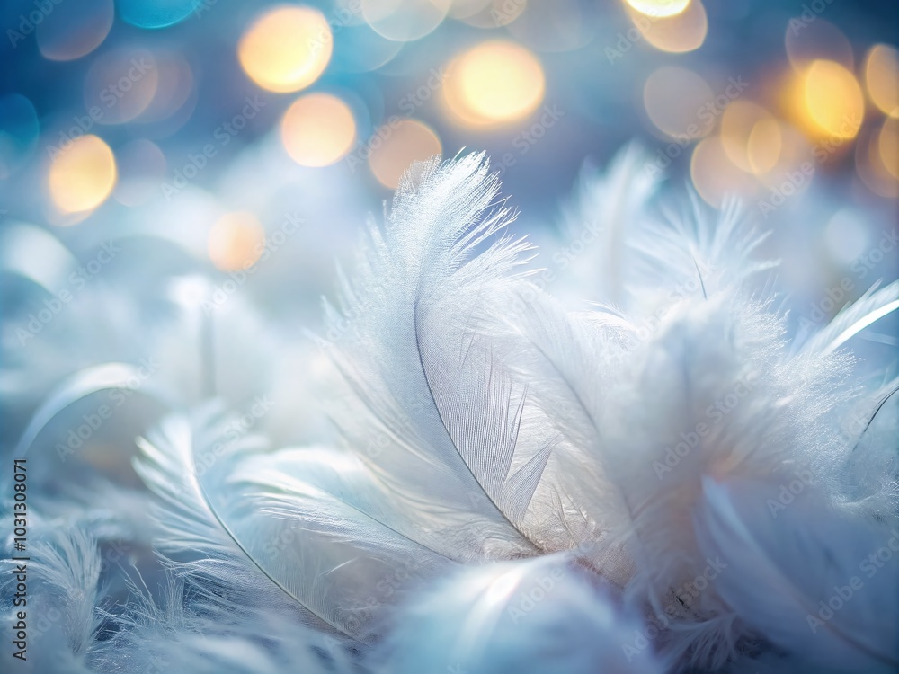 Fototapeta premium Close-Up of Delicate White Feathers in Tilt-Shift Photography for Nature Enthusiasts