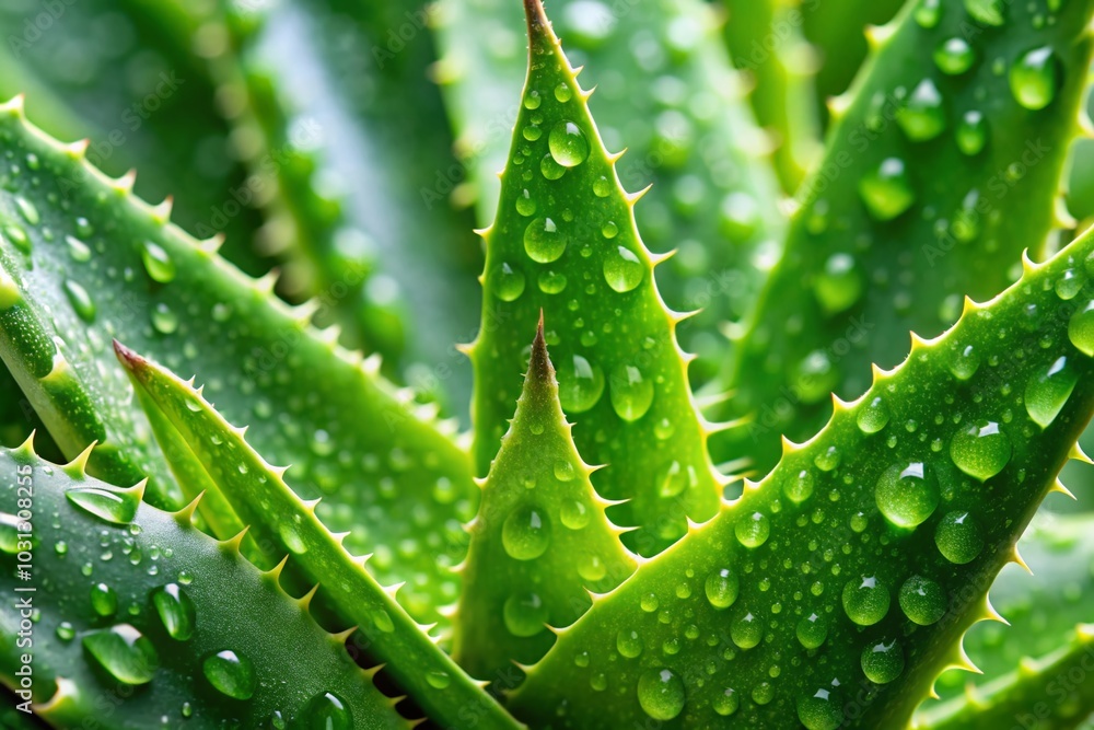 Close-Up of Dewy Aloe Vera Leaves - Nature's Refreshing Beauty Close-Up of Dewy Aloe Vera Leaves - Nature's Refreshing Beauty