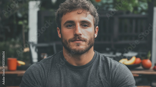 Young man with beard looking directly at the camera.