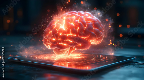 A glowing brain emerging fr...