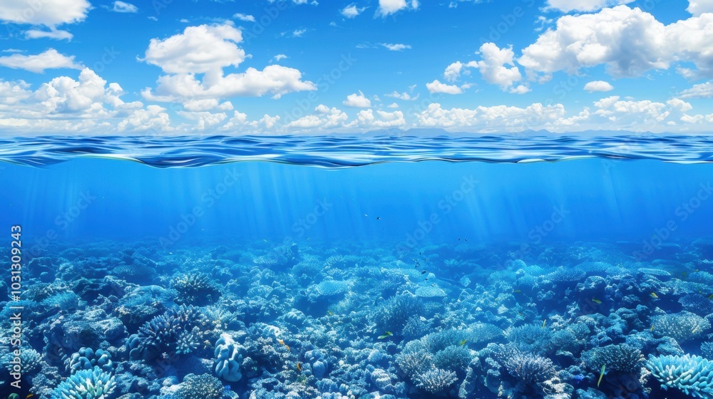 Fototapeta premium Vibrant Coral Reef Under Clear Blue Water