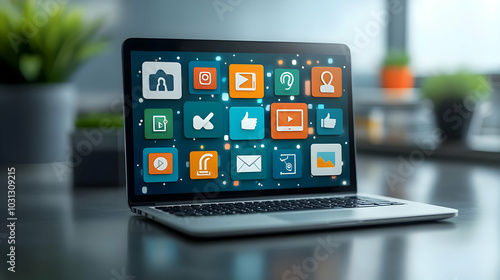 Laptop displaying various s...