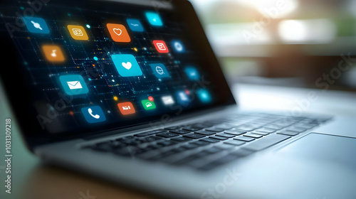 Laptop displaying social me...
