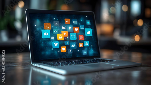 Laptop displaying various d...