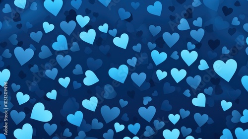 A sea of blue hearts gracefully scatter across the background, radiating love and affection with a serene and romantic charm.