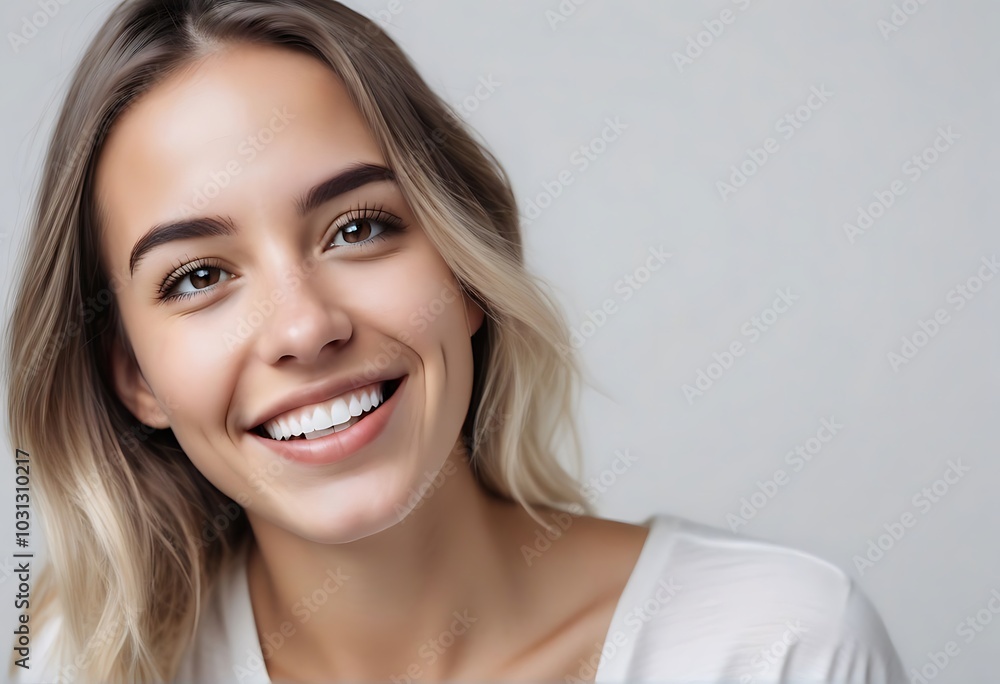 Radiate happiness capturing a joyful smile in a minimalistic portrait of a young woman with natural beauty Radiate happiness capturing a joyful smile in a minimalistic portrait of a young woman with natural beauty