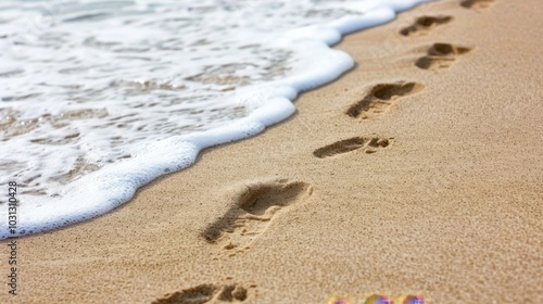 Tranquil Footprints on Sandy Beach Shoreline