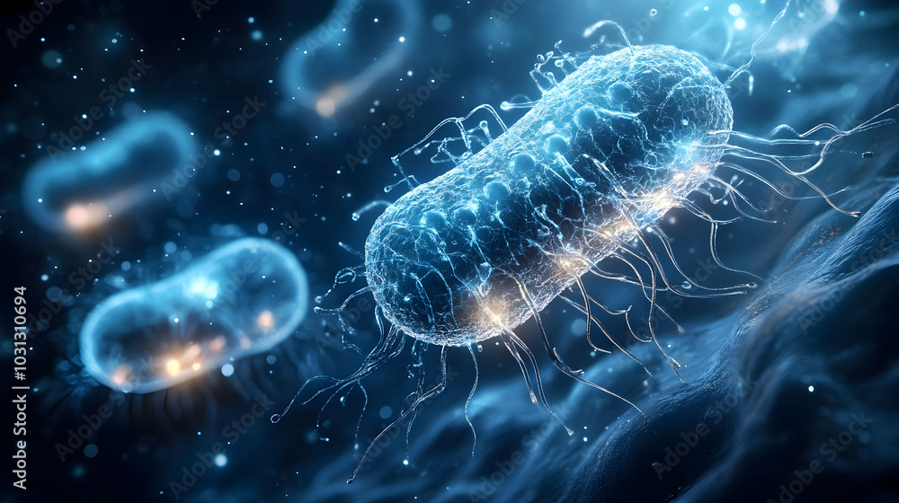 custom made wallpaper toronto digitalMicroscopic view of bacteria with glowing features and filaments.