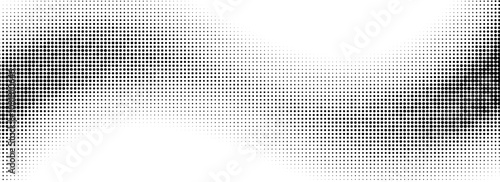 Comic halftone wave background. Dotted curved line wallpaper. Abstract wavy fluid backdrop texture. Black pop art swoosh element for poster, banner, overlay, card, brochure, flyer, leaflet. Vector