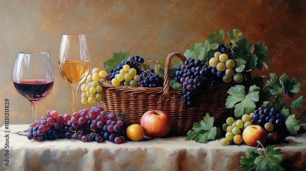 Colorful Still Life of Fruits and Wine Glasses Colorful Still Life of Fruits and Wine Glasses