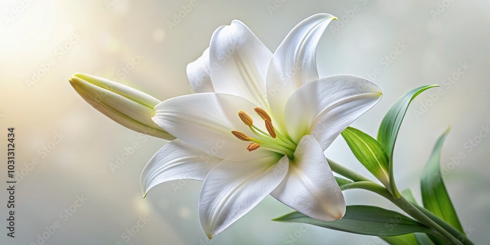 Closeup of White Easter Lily in Low Light Photography for Elegant Floral Decor Closeup of White Easter Lily in Low Light Photography for Elegant Floral Decor