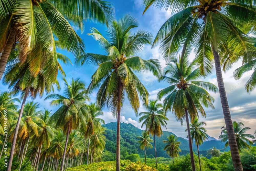 Coconut Trees in Langkawi: Tropical Paradise Under Blue Sky Coconut Trees in Langkawi: Tropical Paradise Under Blue Sky