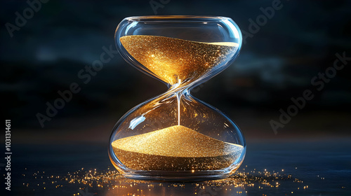 A glass hourglass filled wi...