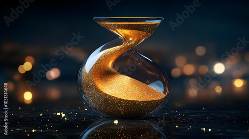 A glass hourglass filled wi...