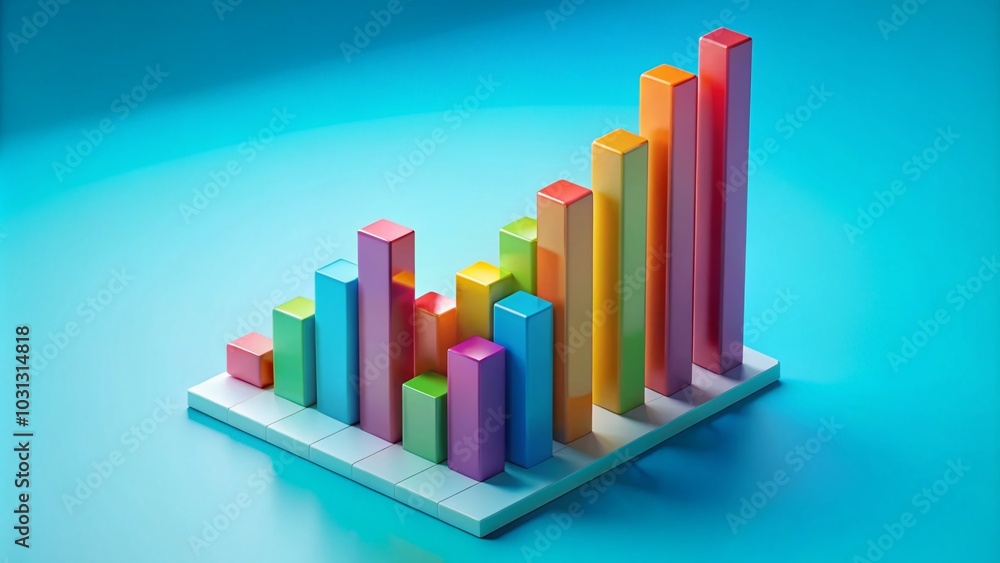 Colorful 3D Bar Chart on Light Blue Background for Data Visualization Colorful 3D Bar Chart on Light Blue Background for Data Visualization