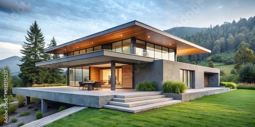 Modern Architectural Design Blending Nature and Minimalism With Large Windows and a Spacious Patio