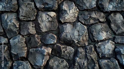 Stone texture background. The surface of the earth is covered with black volcanic stones.