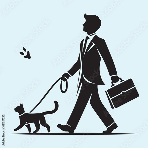 Man walking with cat vector silhouette vector black and white