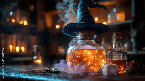 A magical potion setup with...