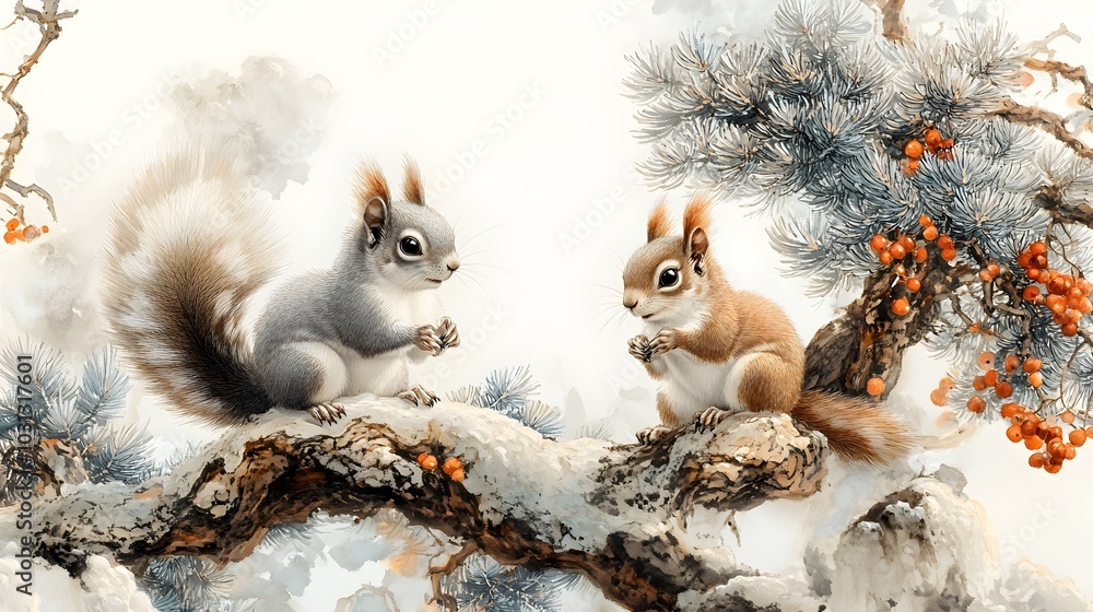 Obraz premium squirrels in a tree
