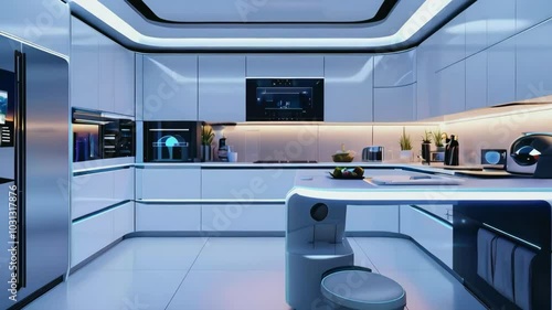 Futuristic Kitchen Design , 4K Ultra HD footage Perfect for Professional Projects, tech presentations, product showcases and professional digital content.	
