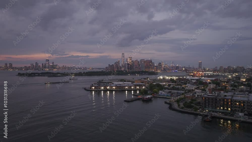 Aerial view of the New York City skyline at sunset Aerial view of the New York City skyline at sunset