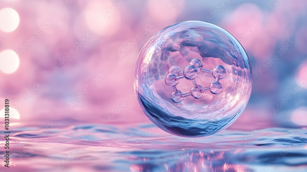 A Glass Sphere Containing a Molecular Structure Suspended Over Water A Glass Sphere Containing a Molecular Structure Suspended Over Water