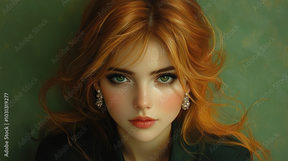 Naklejka premium Portrait of a young woman with striking features and vibrant hair.