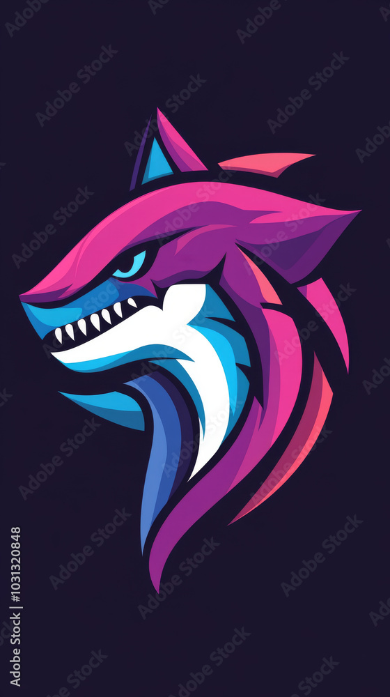 Obraz premium A fierce and colorful shark mascot illustration.