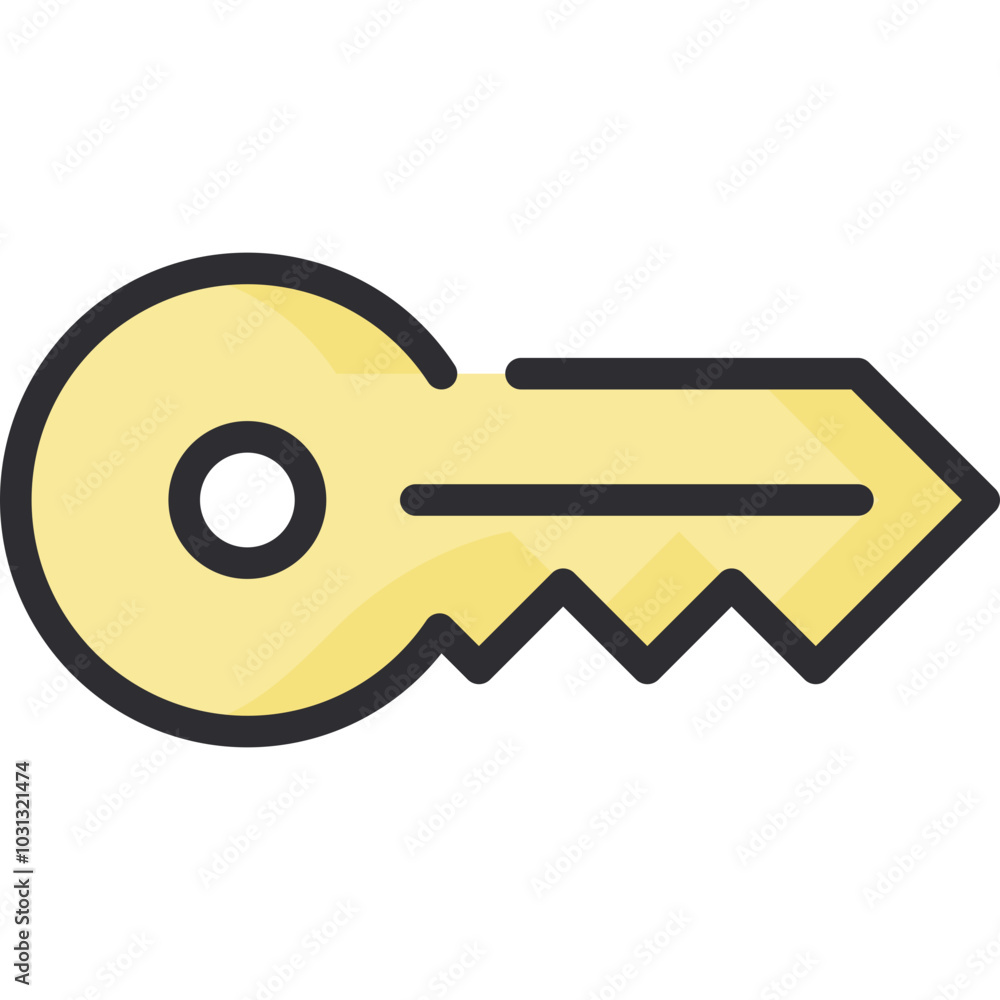 Yellow key icon with black outline. Yellow key icon with black outline.