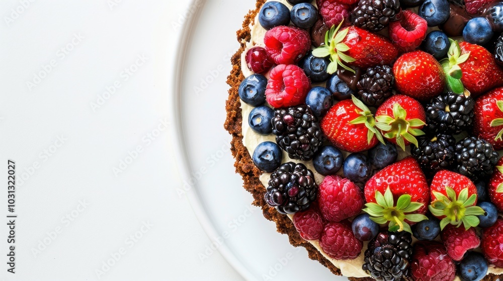 Colorful Berry Topped Dessert on White Plate Colorful Berry Topped Dessert on White Plate