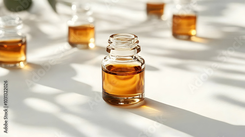 Small glass bottle filled w...