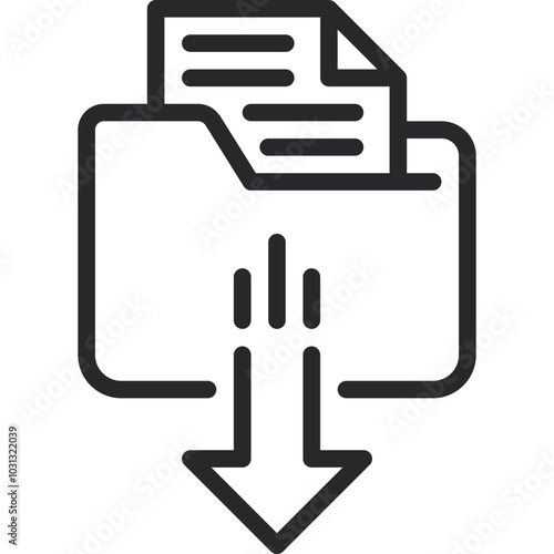 Black and white icon of a file being moved into a folder.