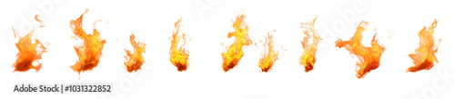 Set of Realistic Fire Flames Isolated on Transparent Background, Burning Heat Design