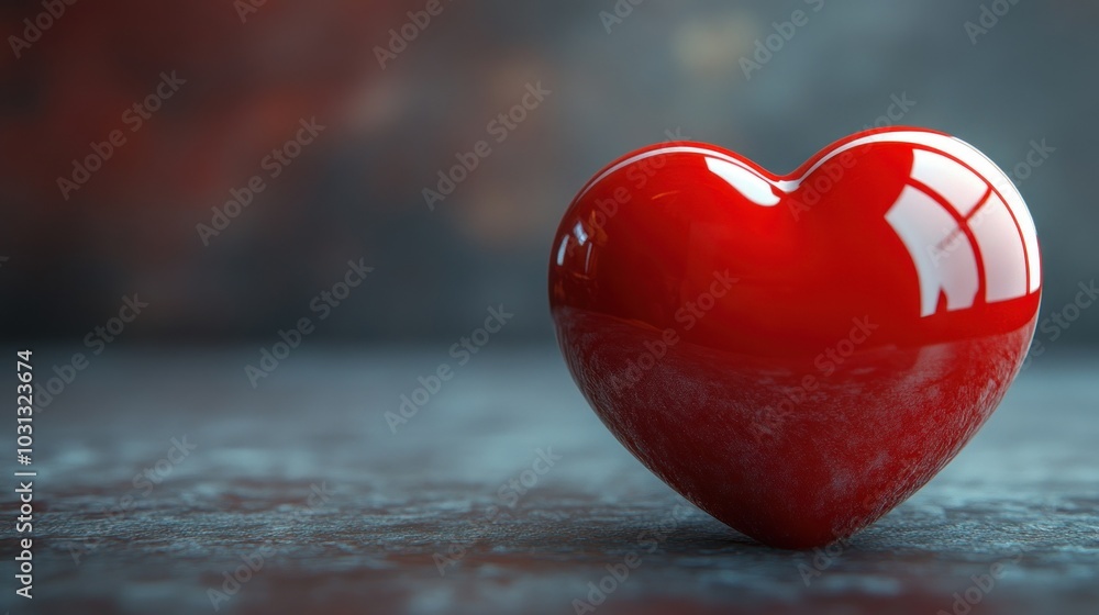 A glossy red heart symbolizing love and affection on a textured surface. A glossy red heart symbolizing love and affection on a textured surface.